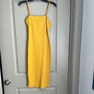 Yellow Ribbed Spaghetti Strap Dress